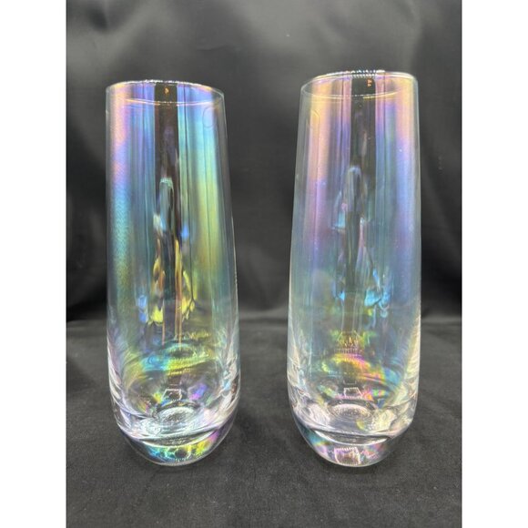 Rainbow Iridescent Stemless Champagne Glass set of 2 - 6 1/2" tall - Picture 5 of 9